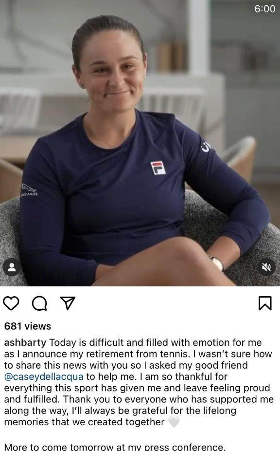 开云体育官网-张奔斗：25岁的女网世界第一巴蒂退役了，这很巴蒂